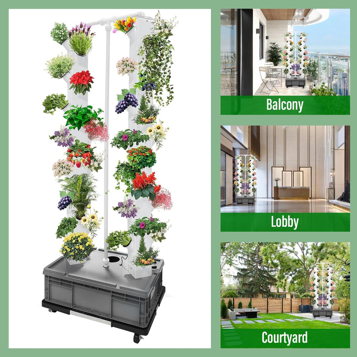 Hydroponic Tower, 14-Layer Hydroponics Growing System Kit with 70 Slots, Vertical Garden System with 20L Water Tank and Pump for Indoor Outdoor Home, Balcony & Patio