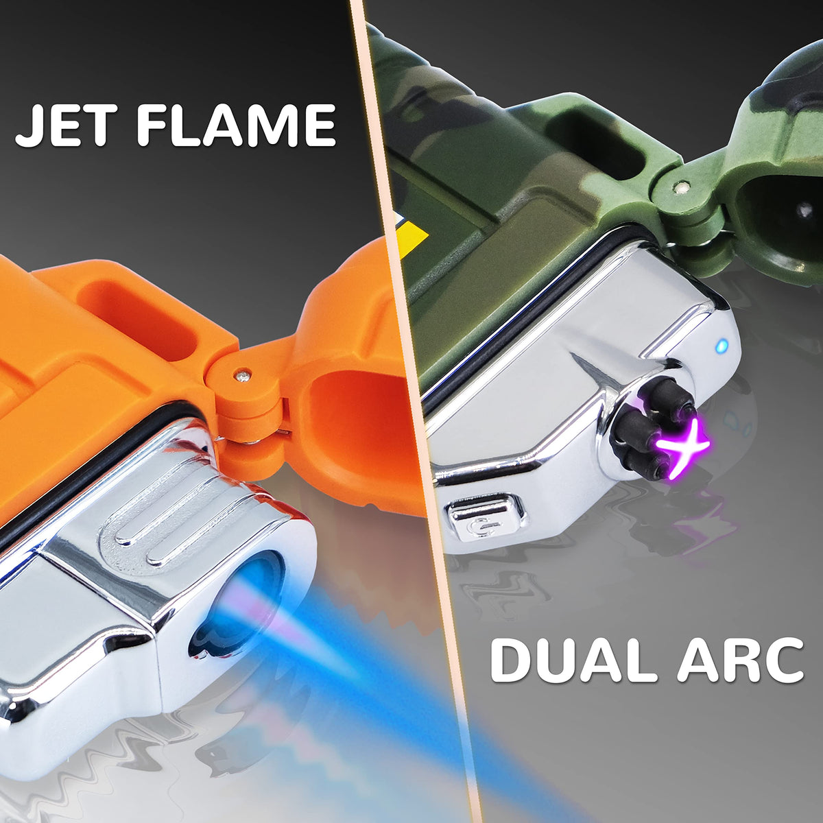 2 Pack Waterproof Lighter Outdoor Windproof Torch Lighters Dual Arc Butane Electric Lighters USB Rechargeable Lighters Flameless Plasma Lighter Camping Hiking Adventure Survival Tactical Gear