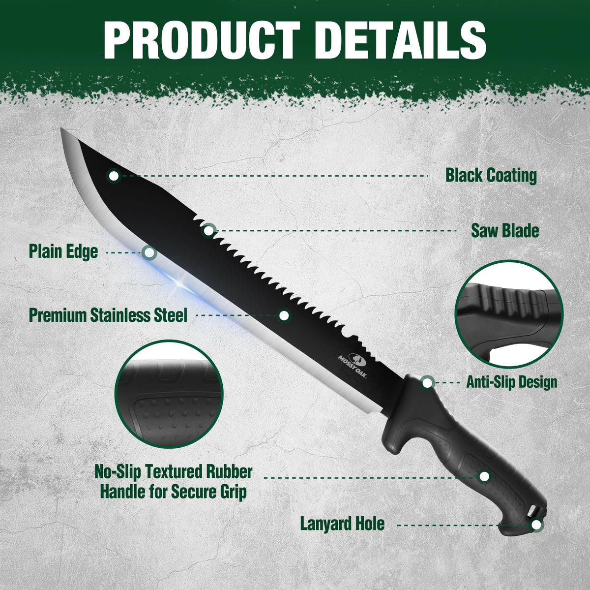 Mossy Oak 16" Heavy Duty Machete with Saw and Sheath