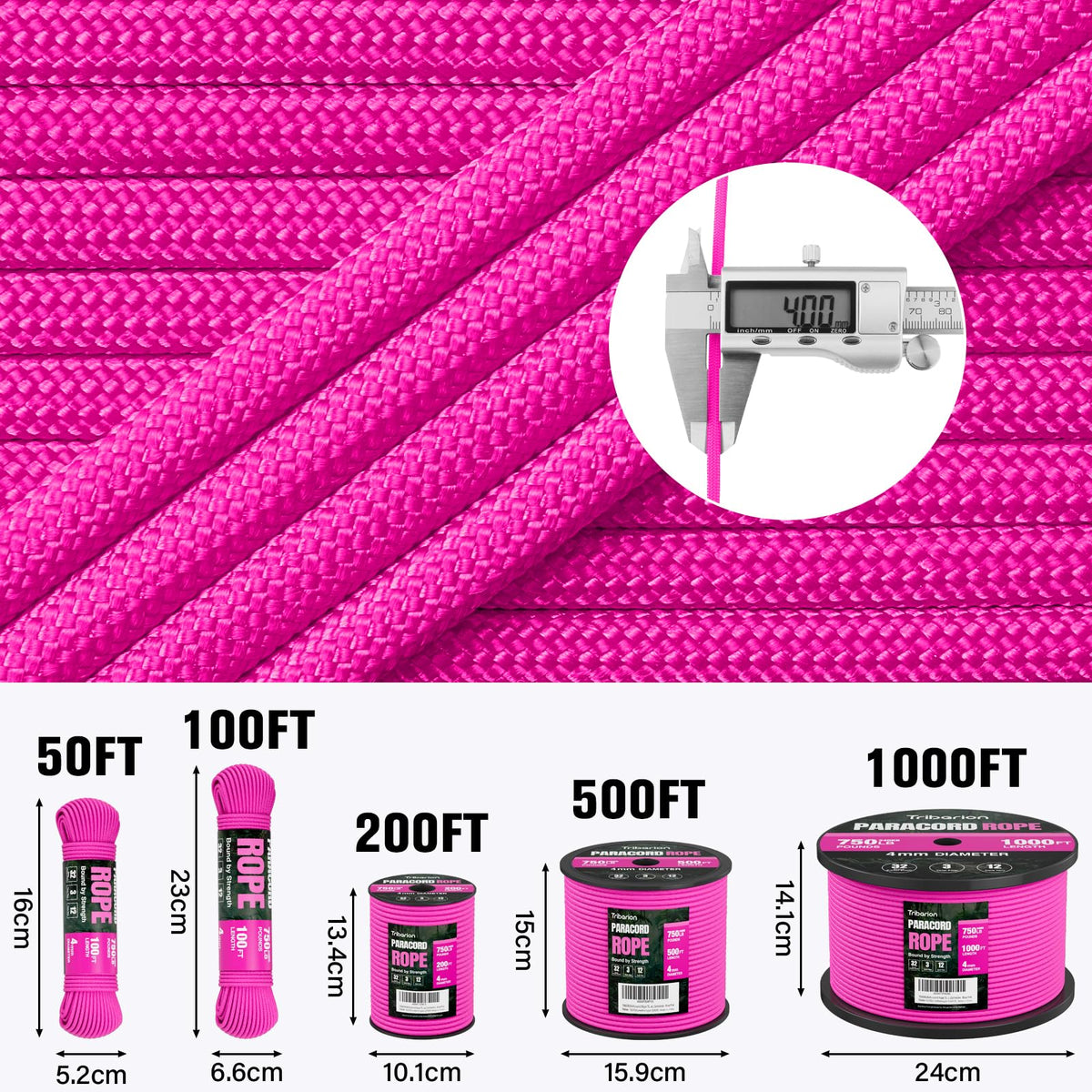 Paracord Rope 750 lb - 1000ft / 500ft / 200ft / 100ft 5/32" Parachute Cord 4MM 12-Strand para Cord - Heavy Duty Spool String for Survival,Camping Gear, Survival Bracelet, Clothesline