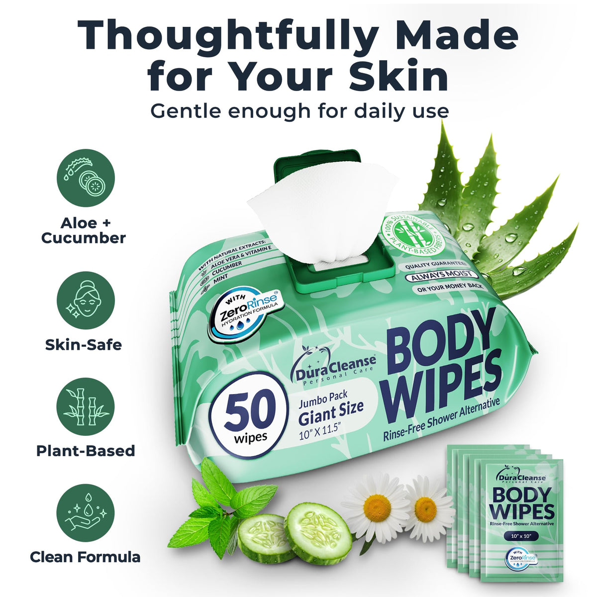 XL Body Wipes for Camping & Outdoor - No Rinse Shower Wipes - 100 Ct (2pk)