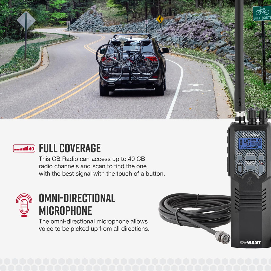 Cobra HH50WXST Handheld CB Radio - Emergency Radio with Access to Full 40 Channels and NOAA Alerts, Earphone Jack, 4 Watt Power Output