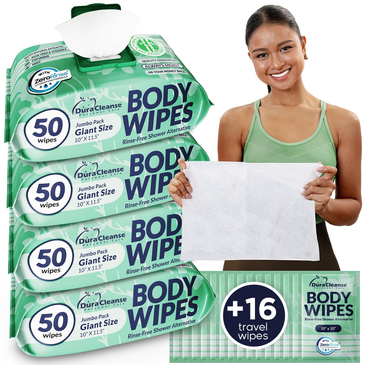 XL Body Wipes for Camping & Outdoor - No Rinse Shower Wipes - 100 Ct (2pk)