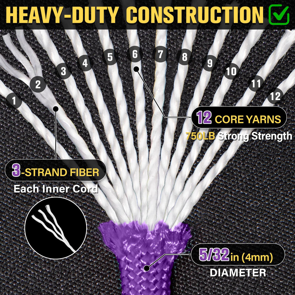 Paracord Rope 750 lb - 1000ft / 500ft / 200ft / 100ft 5/32" Parachute Cord 4MM 12-Strand para Cord - Heavy Duty Spool String for Survival,Camping Gear, Survival Bracelet, Clothesline