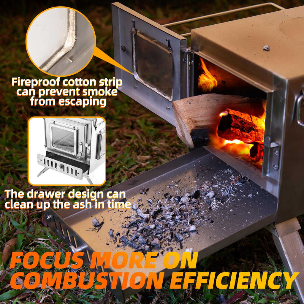 Hot Tent Stove,AVOFOREST Wood Burning Stove,Small Wood Stove with 7 Stainless Chimney Pipes for Outdoor Heating & Cooking, Ice Fishing, Hunting