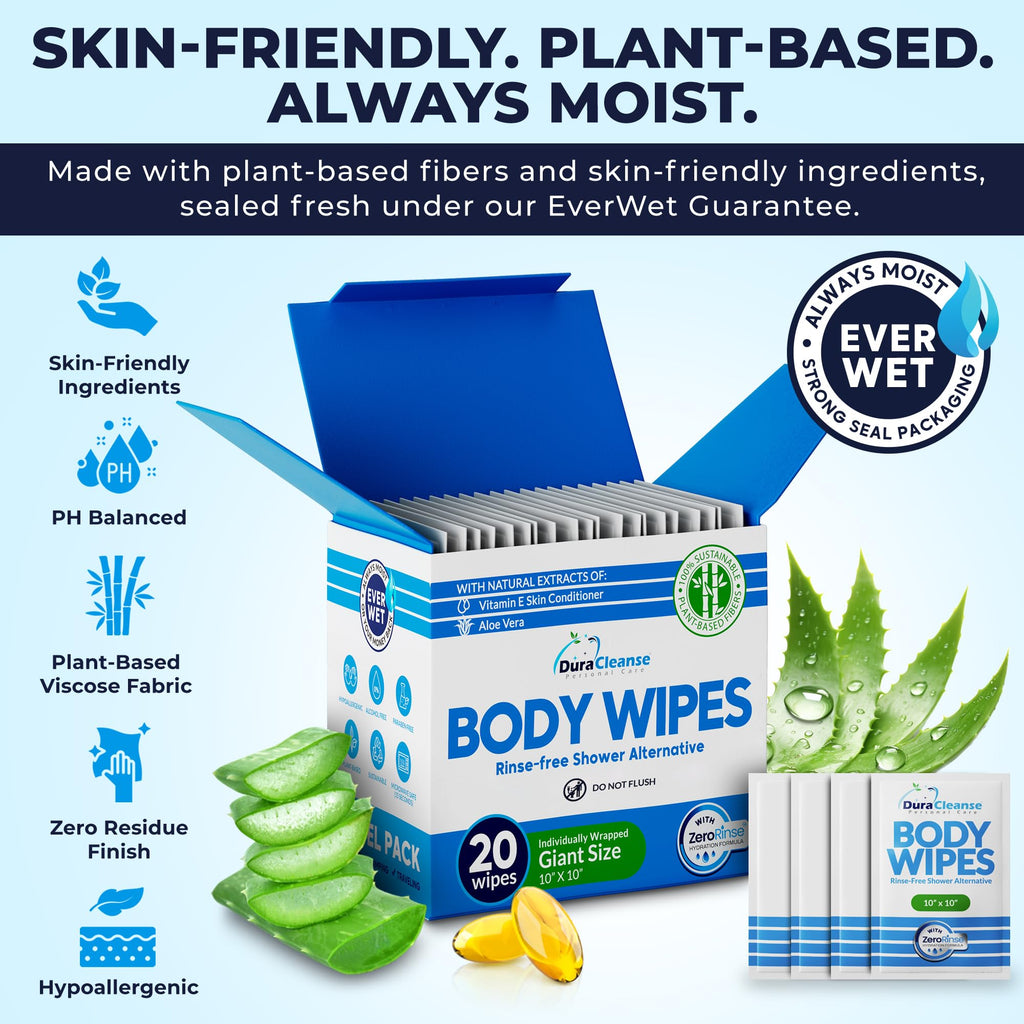 XL Body Wipes for Camping & Outdoor - No Rinse Shower Wipes - 100 Ct (2pk)