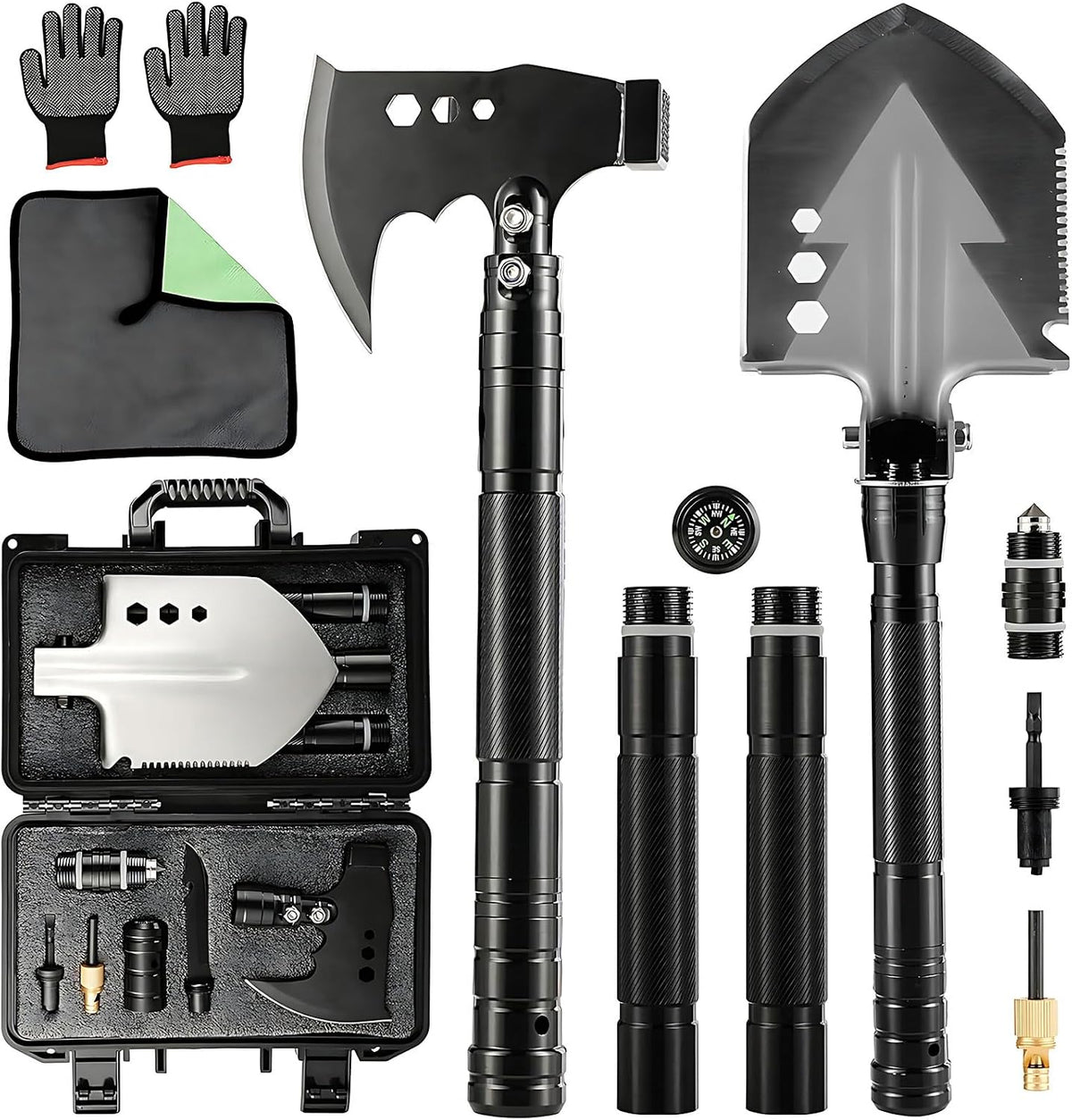 Camping Foldable Digging Shovel, MultiTool Steel Tactical Kit, Military Survival Shovel