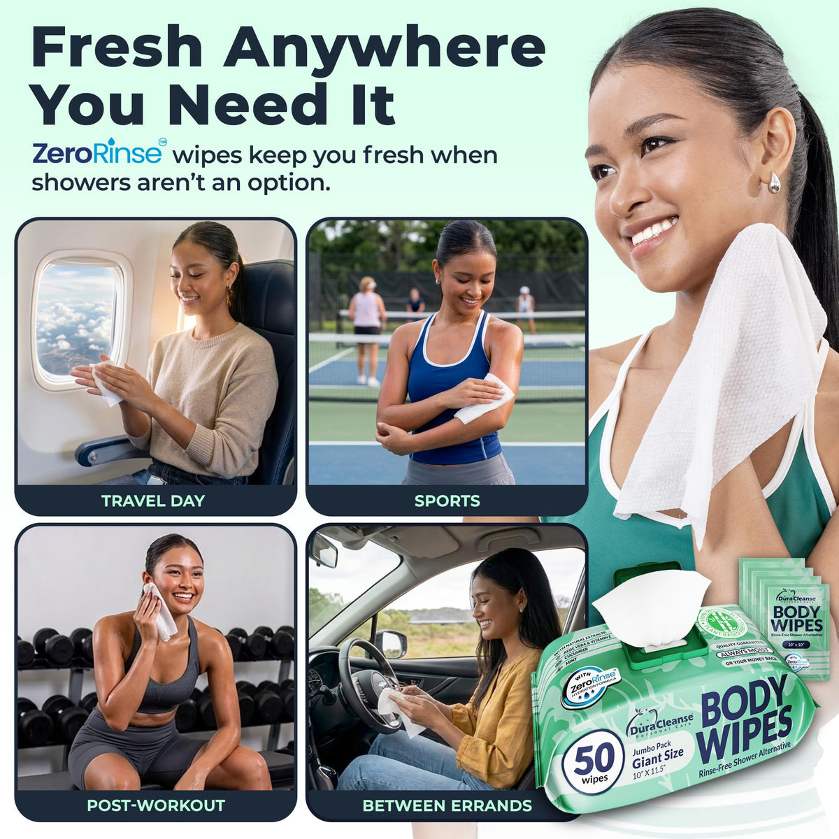 XL Body Wipes for Camping & Outdoor - No Rinse Shower Wipes - 100 Ct (2pk)