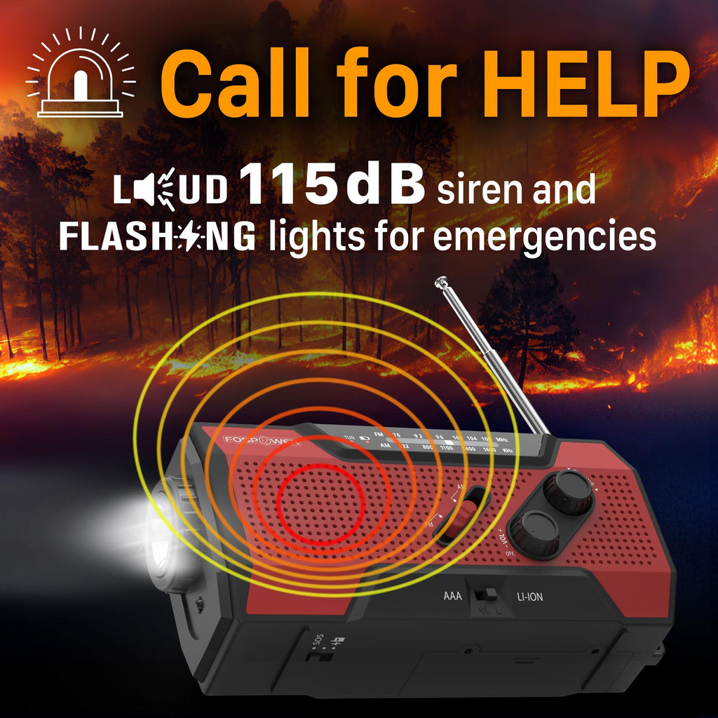 FosPower NOAA Emergency Weather Radio A1 7400mWh Solar Hand Crank (Orange)
