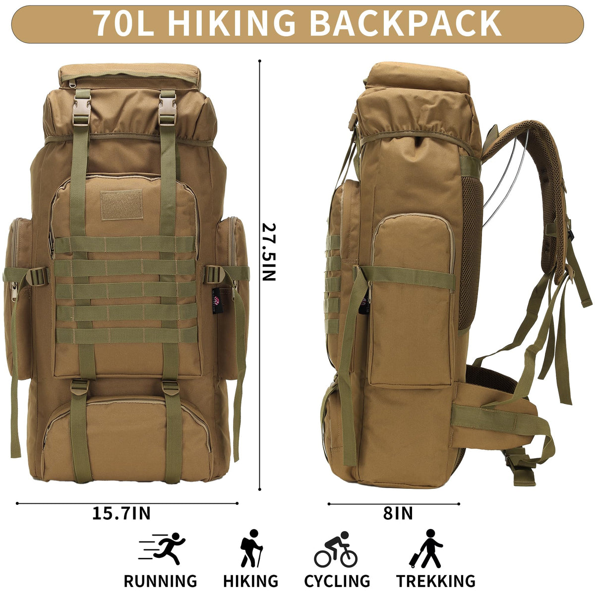 Hiking Backpack 70L/100L Camping Backpack Military Rucksack