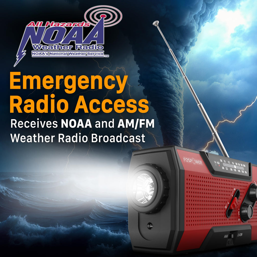 FosPower NOAA Emergency Weather Radio A1 7400mWh Solar Hand Crank (Orange)