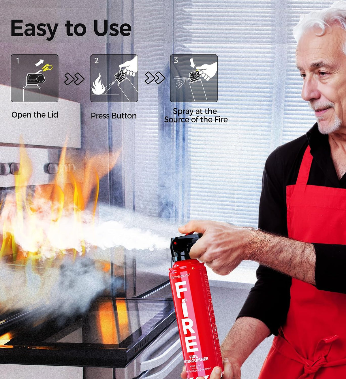 AmzBoom 2-Pack Fire Extinguisher for Home, Kitchen, Car, and Grill with Mounting Bracket– Extinguishing Spray