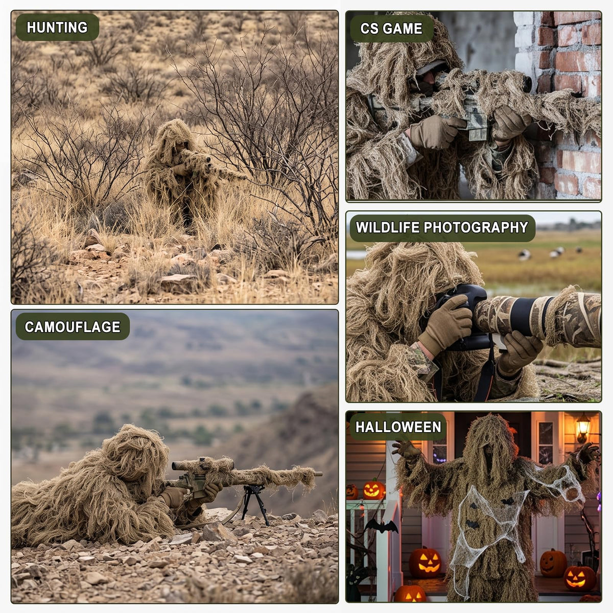DoCred 5-In-1 Ghillie Suit, 3D Camouflage Hunting Suit