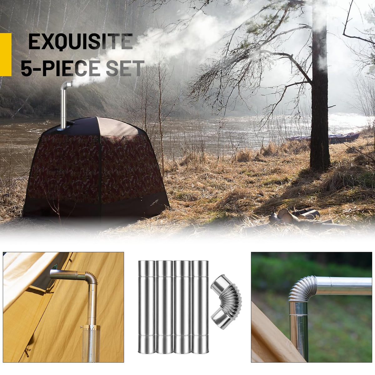 Hot Tent Stove,AVOFOREST Wood Burning Stove,Small Wood Stove with 7 Stainless Chimney Pipes for Outdoor Heating & Cooking, Ice Fishing, Hunting