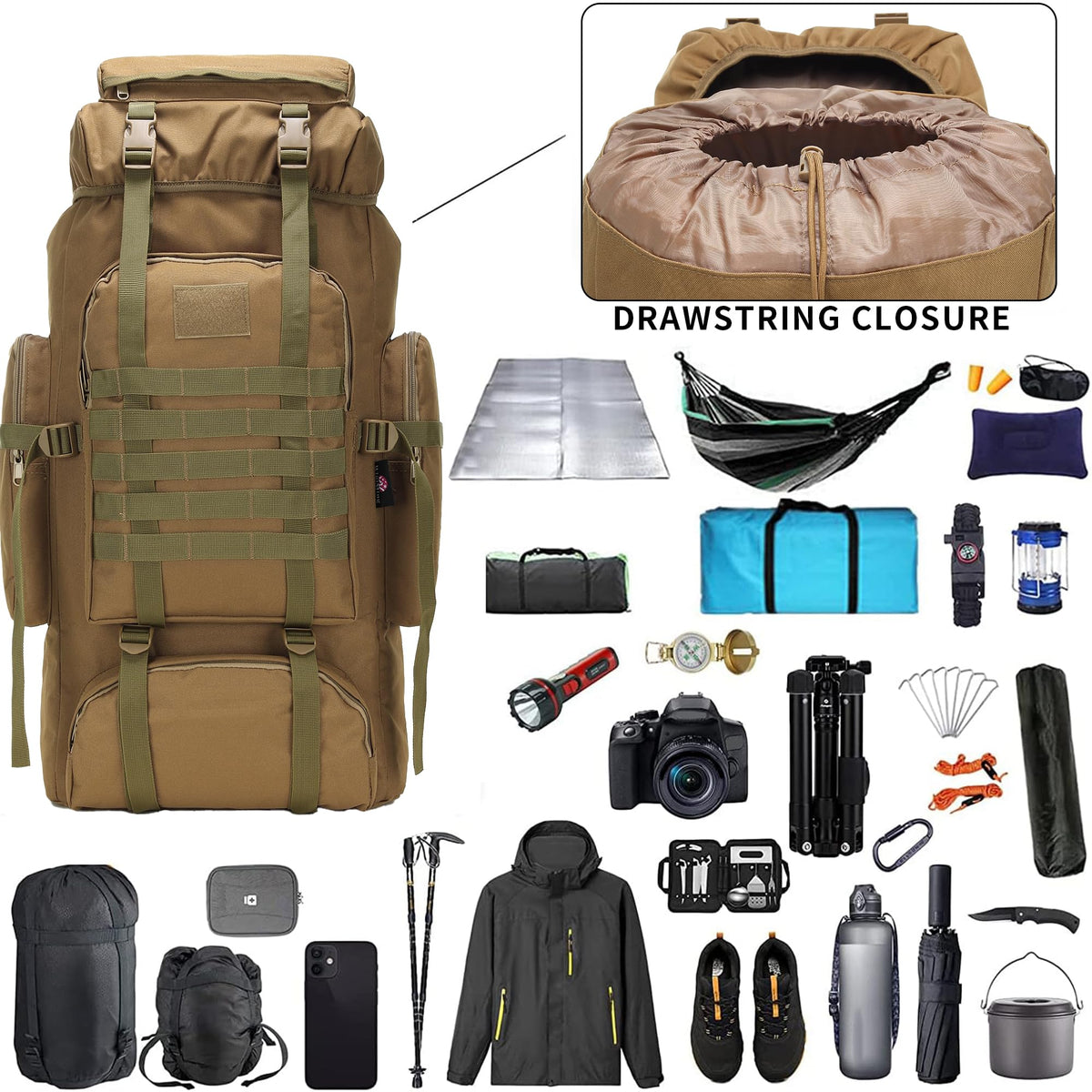 Hiking Backpack 70L/100L Camping Backpack Military Rucksack