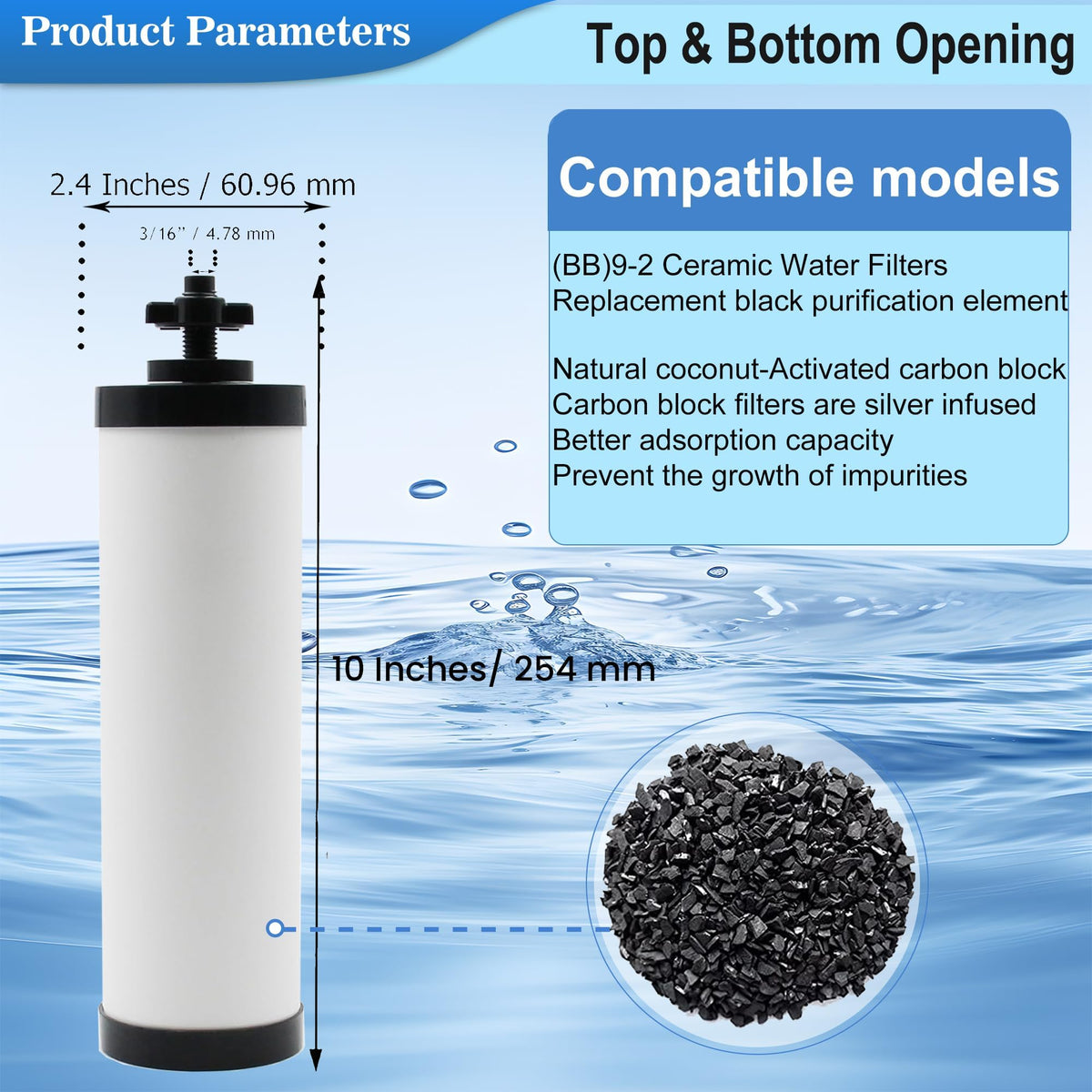 NSF/ANSI 42 Certified Black Purification Elements, for BB9-2® Water Filters Replacement, Pack of 2