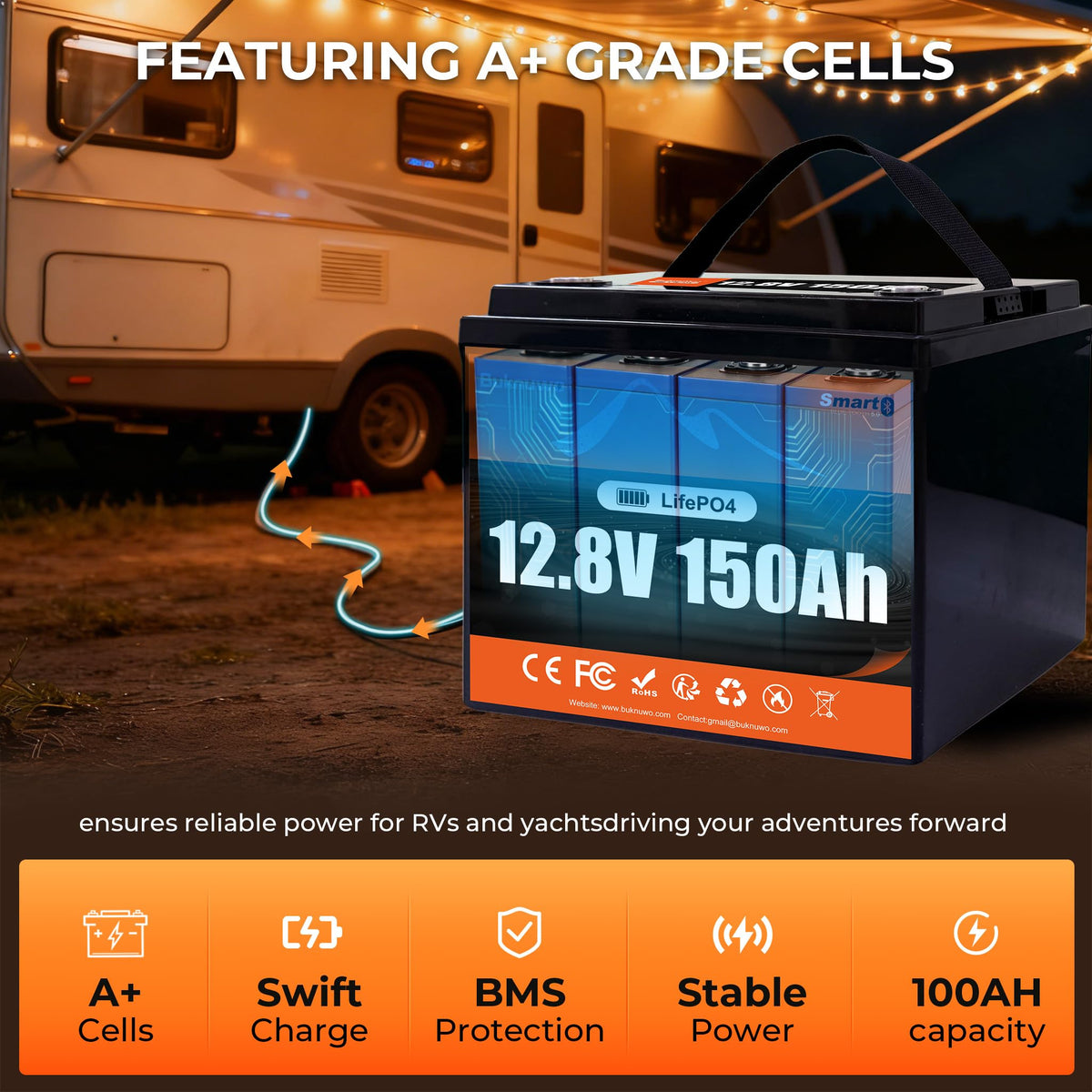 12V 100Ah LiFePO4 Lithium Battery with Bluetooth,15000+ Cycles Lithium Battery for Trolling Motor, Off-Grid,Boat,RV, Marine, Solar (12.8V 100Ah-Bluetooth)