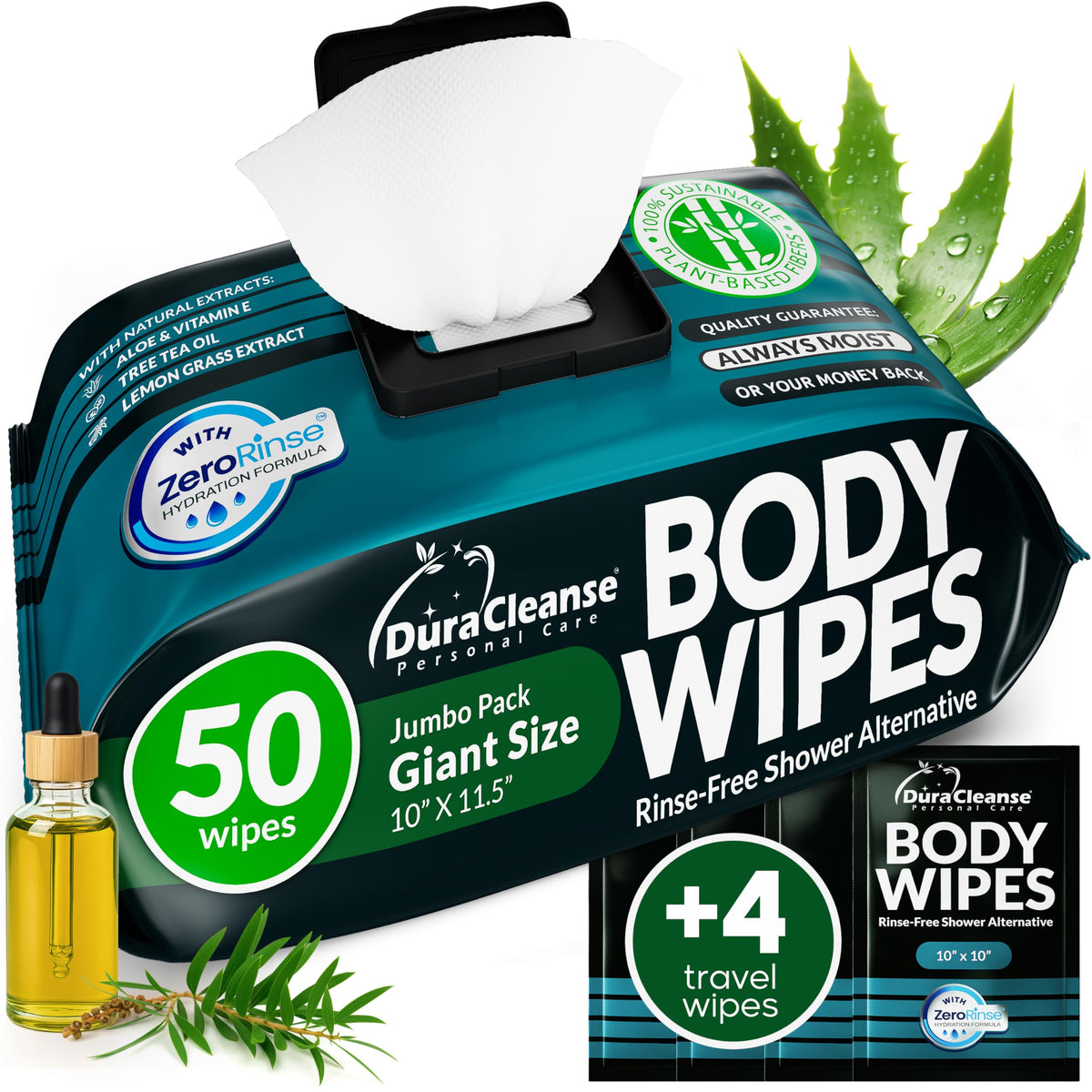 XL Body Wipes for Camping & Outdoor - No Rinse Shower Wipes - 100 Ct (2pk)