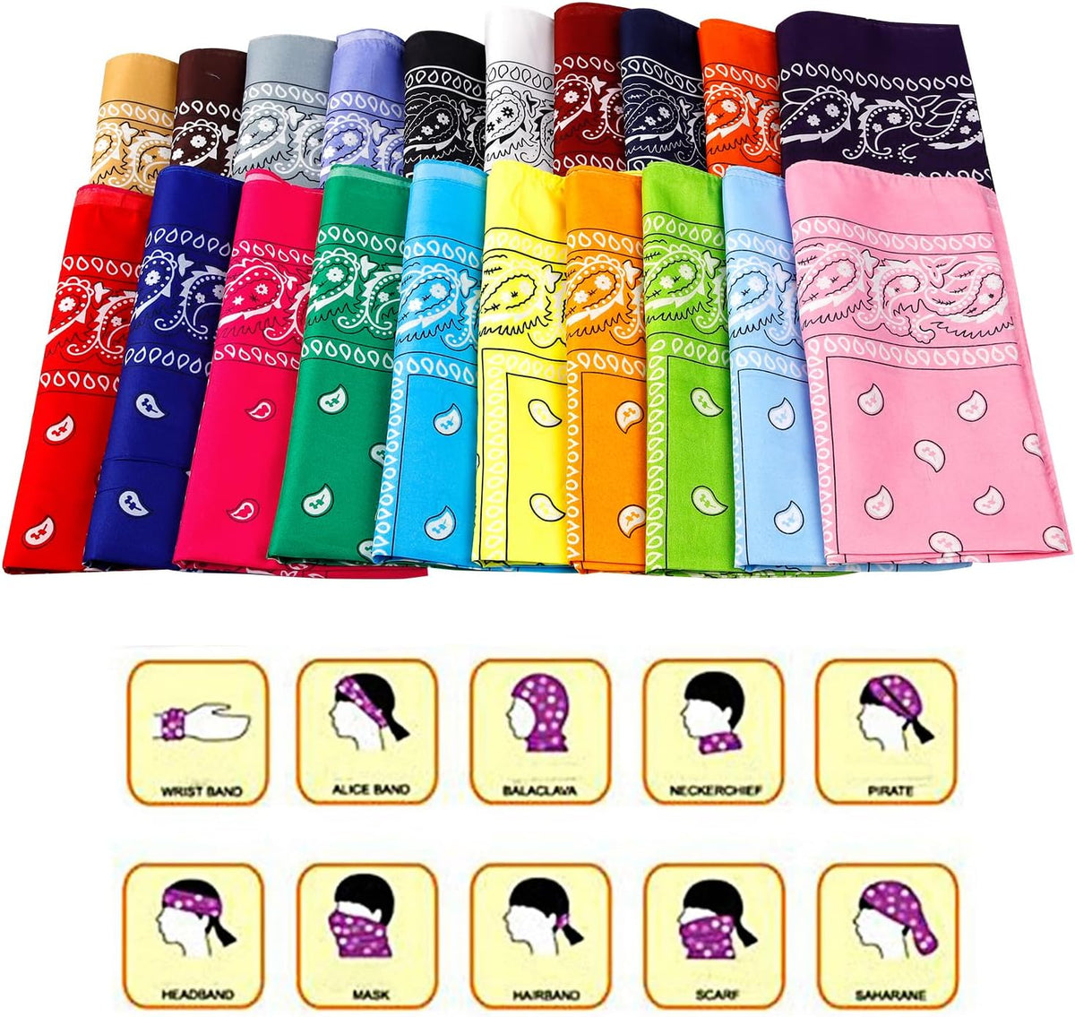 Jeatonge 20 Pcs Bandanas for Women Men Head Scarf Handkerchief 22x22 Inch