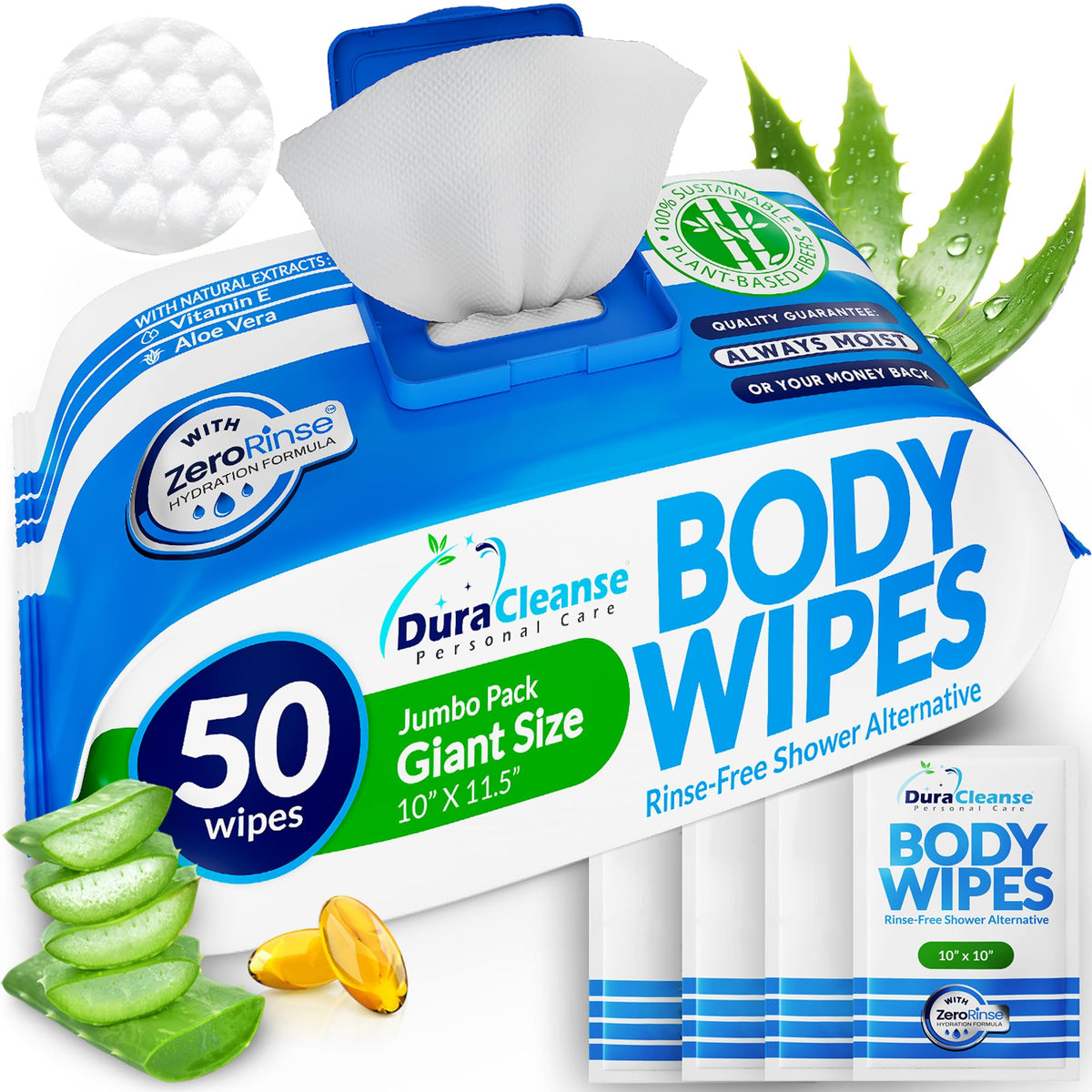 XL Body Wipes for Camping & Outdoor - No Rinse Shower Wipes - 100 Ct (2pk)