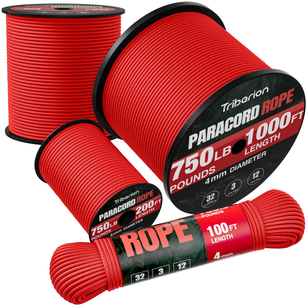 Paracord Rope 750 lb - 1000ft / 500ft / 200ft / 100ft 5/32" Parachute Cord 4MM 12-Strand para Cord - Heavy Duty Spool String for Survival,Camping Gear, Survival Bracelet, Clothesline