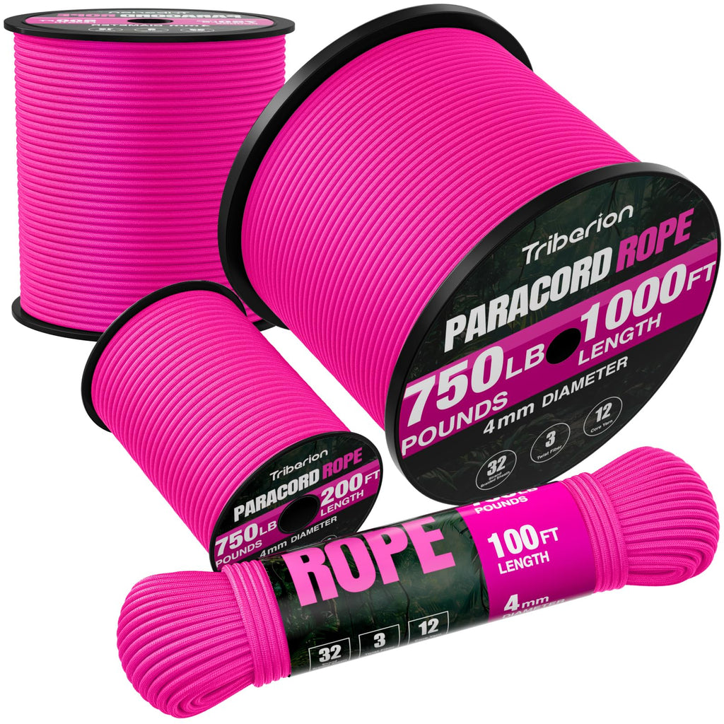 Paracord Rope 750 lb - 1000ft / 500ft / 200ft / 100ft 5/32" Parachute Cord 4MM 12-Strand para Cord - Heavy Duty Spool String for Survival,Camping Gear, Survival Bracelet, Clothesline