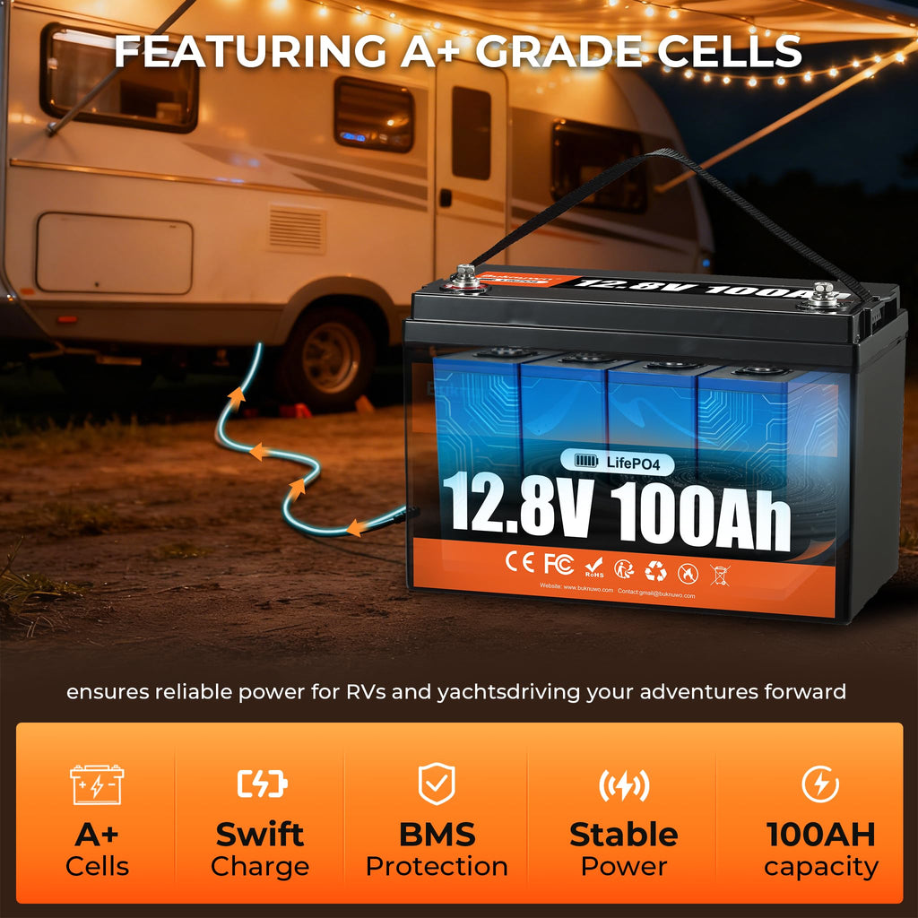 12V 100Ah LiFePO4 Lithium Battery with Bluetooth,15000+ Cycles Lithium Battery for Trolling Motor, Off-Grid,Boat,RV, Marine, Solar (12.8V 100Ah-Bluetooth)