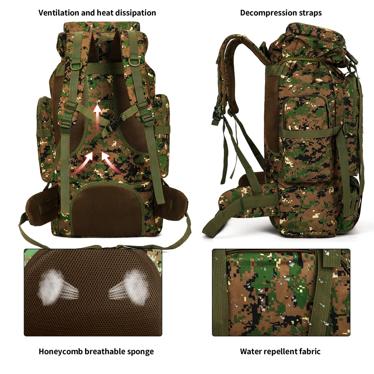 Hiking Backpack 70L/100L Camping Backpack Military Rucksack
