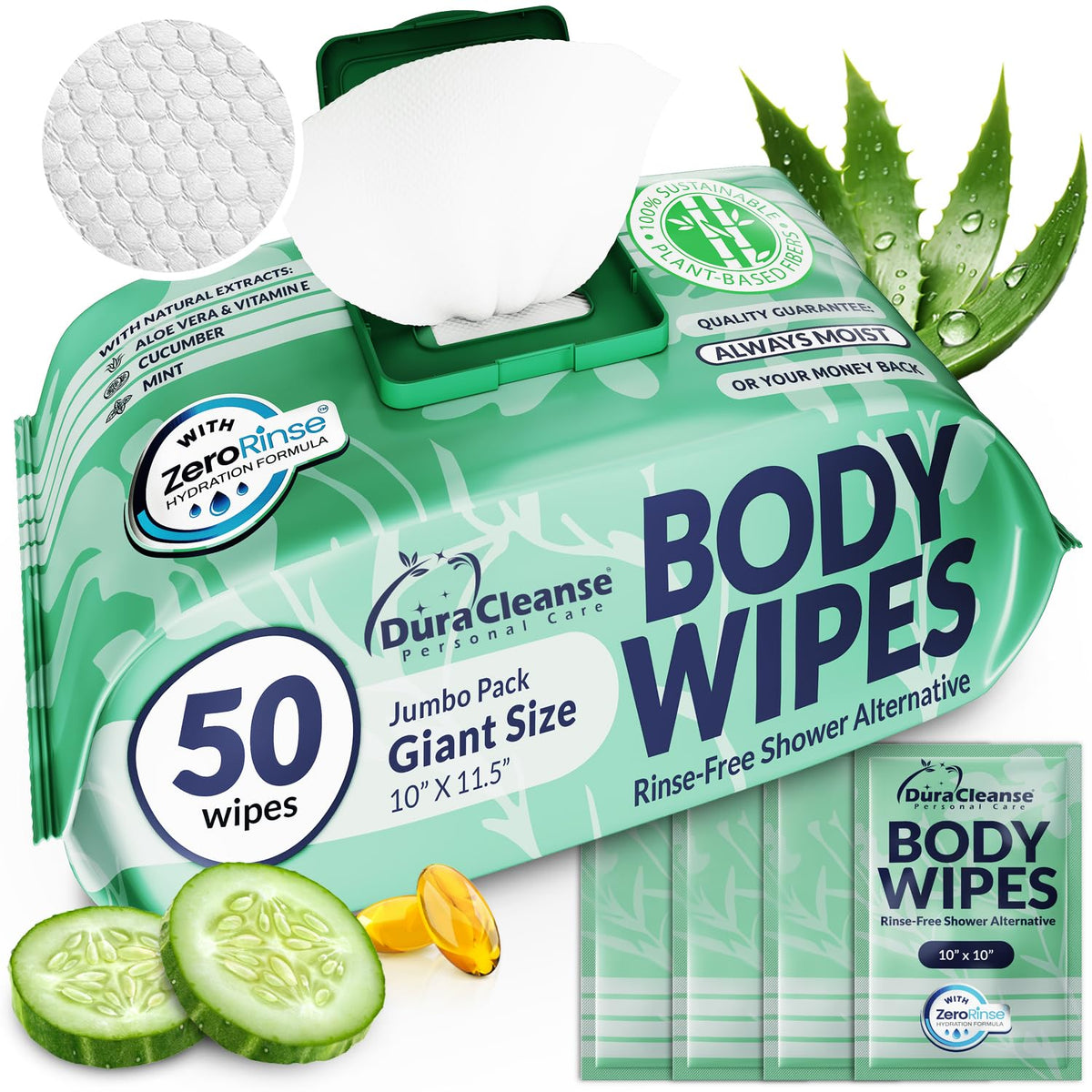 XL Body Wipes for Camping & Outdoor - No Rinse Shower Wipes - 100 Ct (2pk)