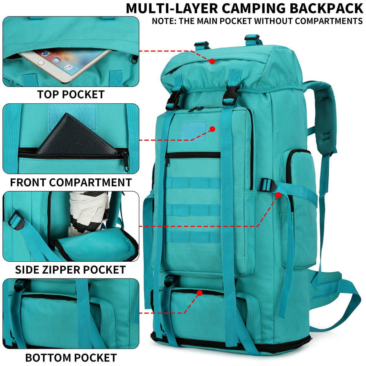 Hiking Backpack 70L/100L Camping Backpack Military Rucksack