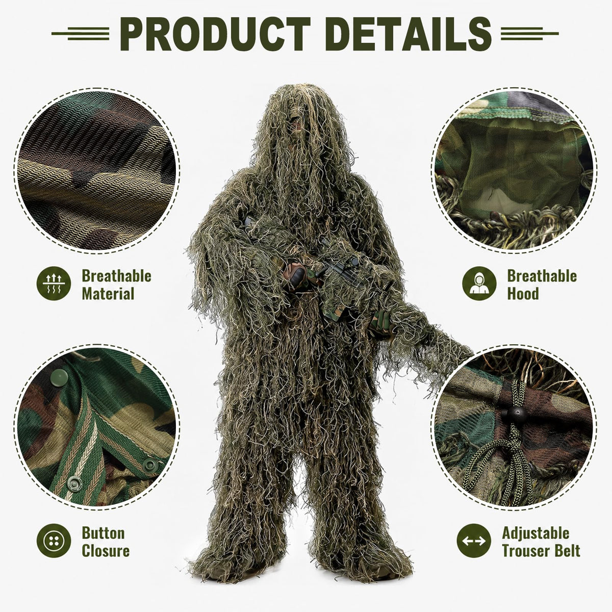 DoCred 5-In-1 Ghillie Suit, 3D Camouflage Hunting Suit