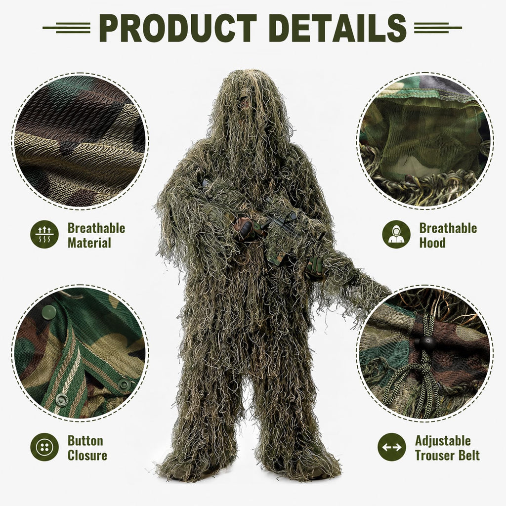 DoCred 5-In-1 Ghillie Suit, 3D Camouflage Hunting Suit