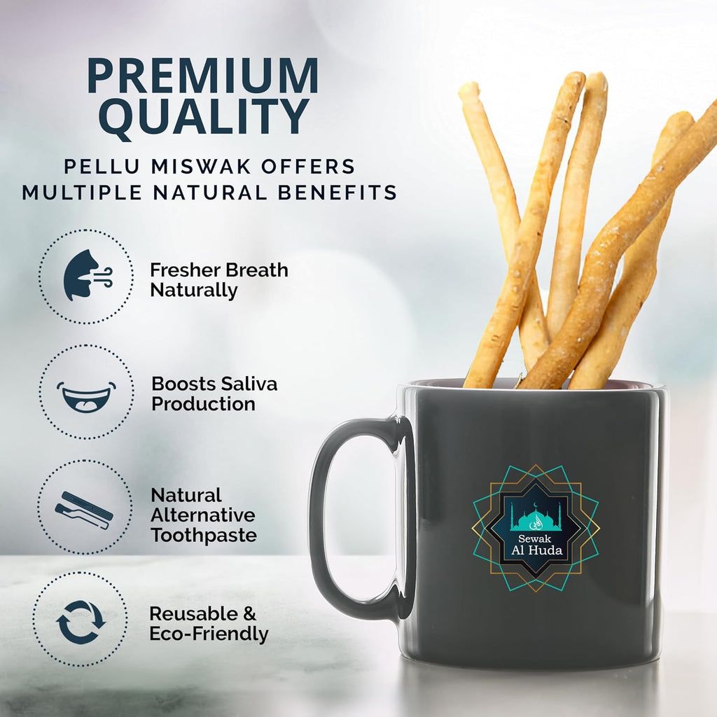 12 Pcs Miswak Sticks with Holder - Vacuum Sealed Chewing Miswak Sticks for Teeth - Natural Flavored Toothbrush for Teeth Whitening, Oral Health, and Fresh Breath || Pack of 12