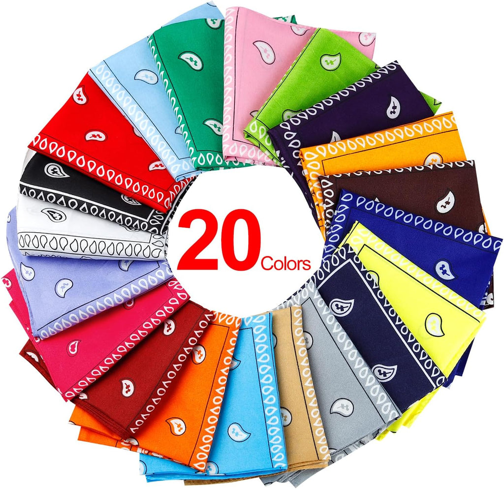 Jeatonge 20 Pcs Bandanas for Women Men Head Scarf Handkerchief 22x22 Inch