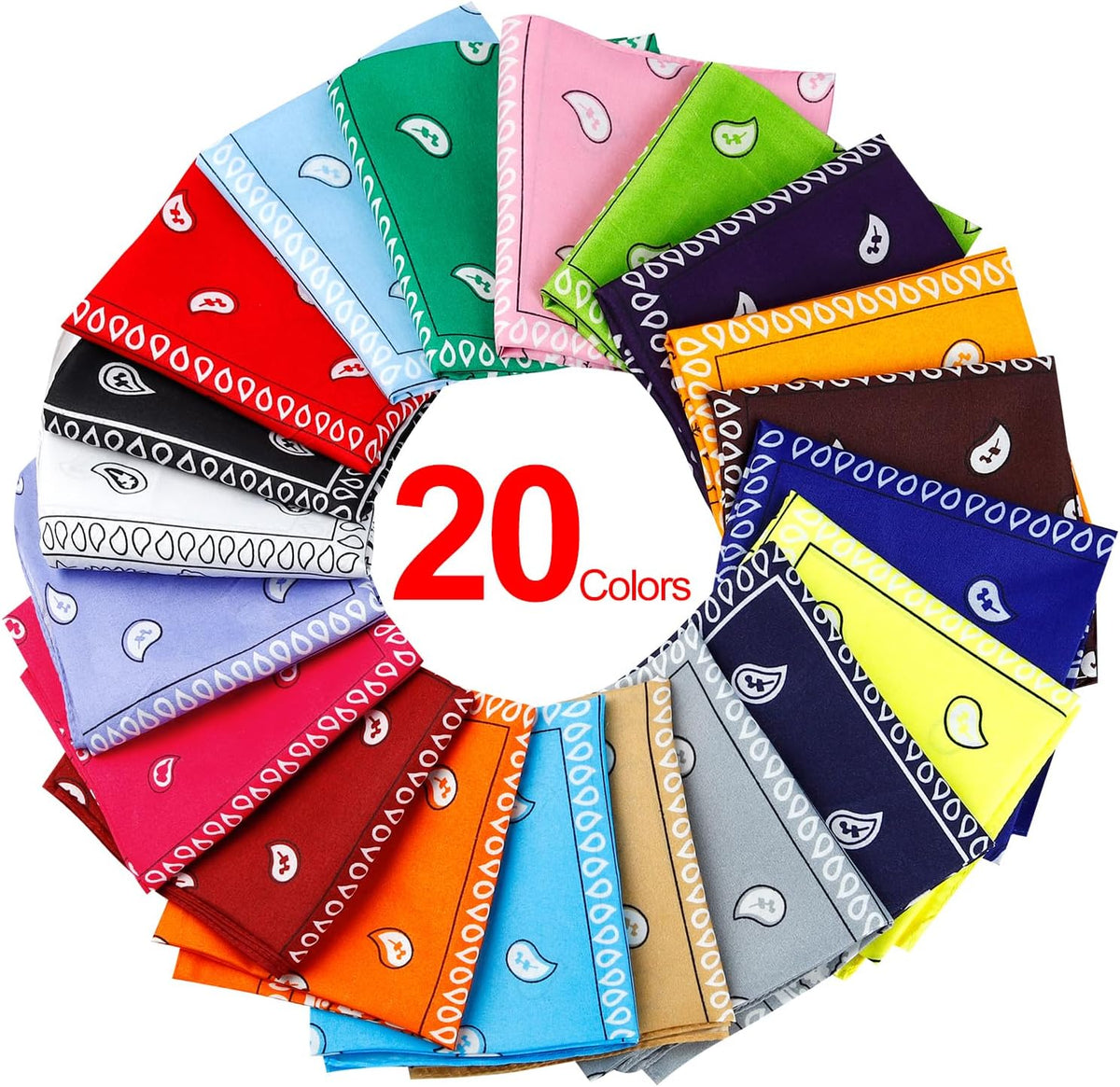 Jeatonge 20 Pcs Bandanas for Women Men Head Scarf Handkerchief 22x22 Inch