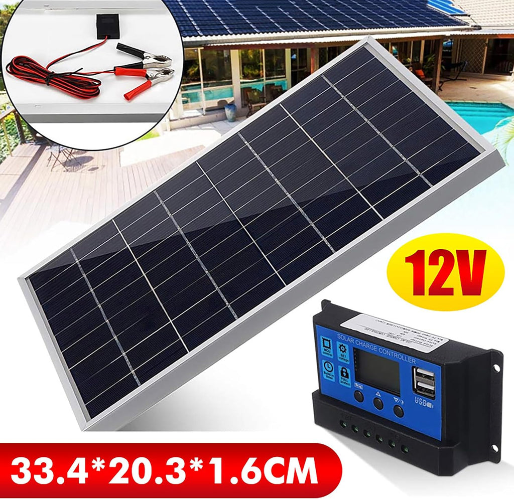 Solar Panel Kit 10W 12V Mono crystalline with 10A Solar Charge Controller + Extension Cable with Battery Clips