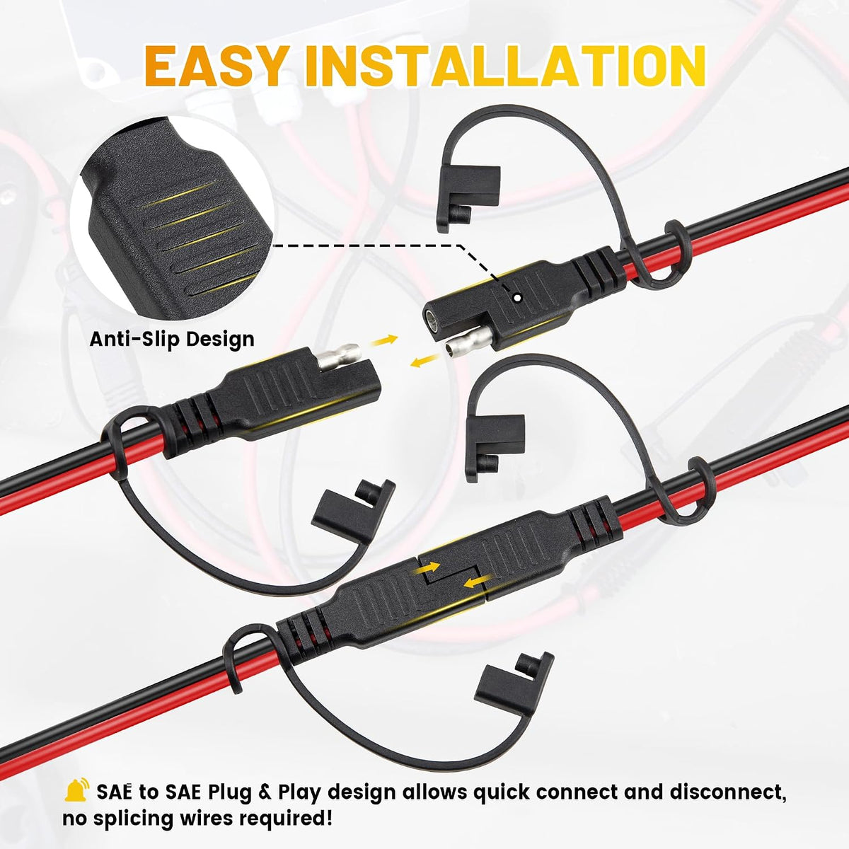 25FT Battery Charger SAE Extension Cable 16AWG, 2 Pin SAE Quick Connector for Solar Panel,Automotive,Charging, Trolling Motor with Reversing Adapter