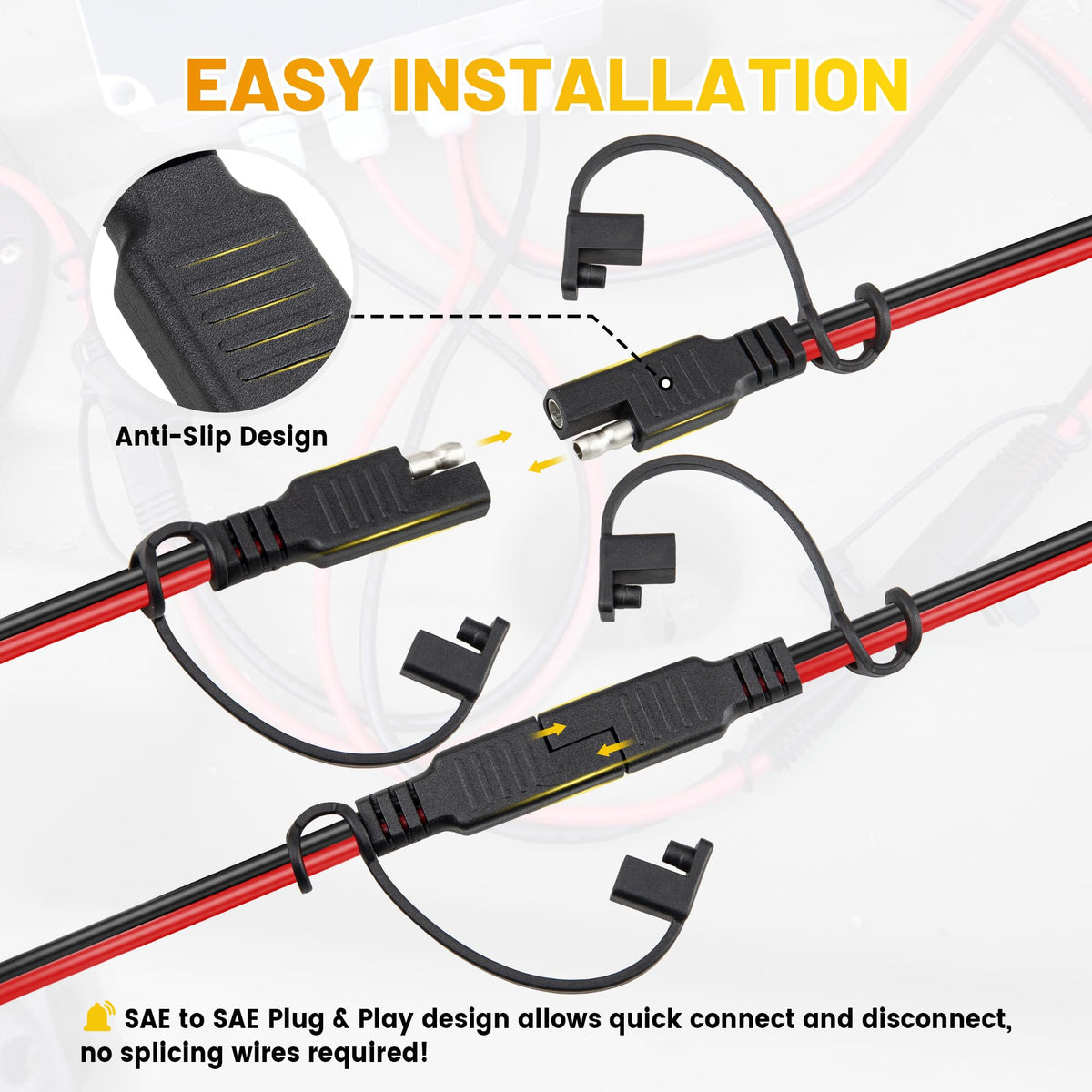 25FT Battery Charger SAE Extension Cable 16AWG, 2 Pin SAE Quick Connector for Solar Panel,Automotive,Charging, Trolling Motor with Reversing Adapter