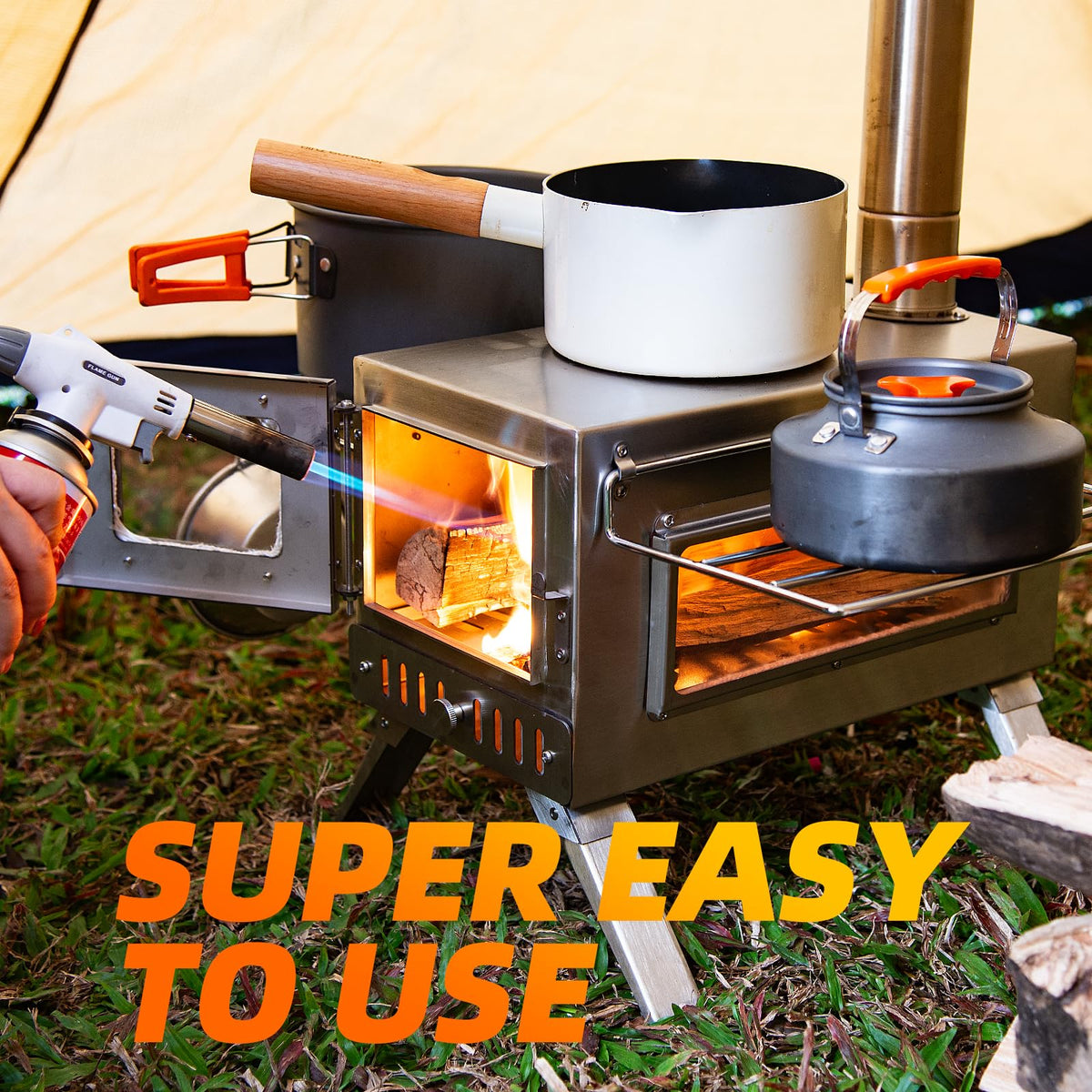 Hot Tent Stove,AVOFOREST Wood Burning Stove,Small Wood Stove with 7 Stainless Chimney Pipes for Outdoor Heating & Cooking, Ice Fishing, Hunting