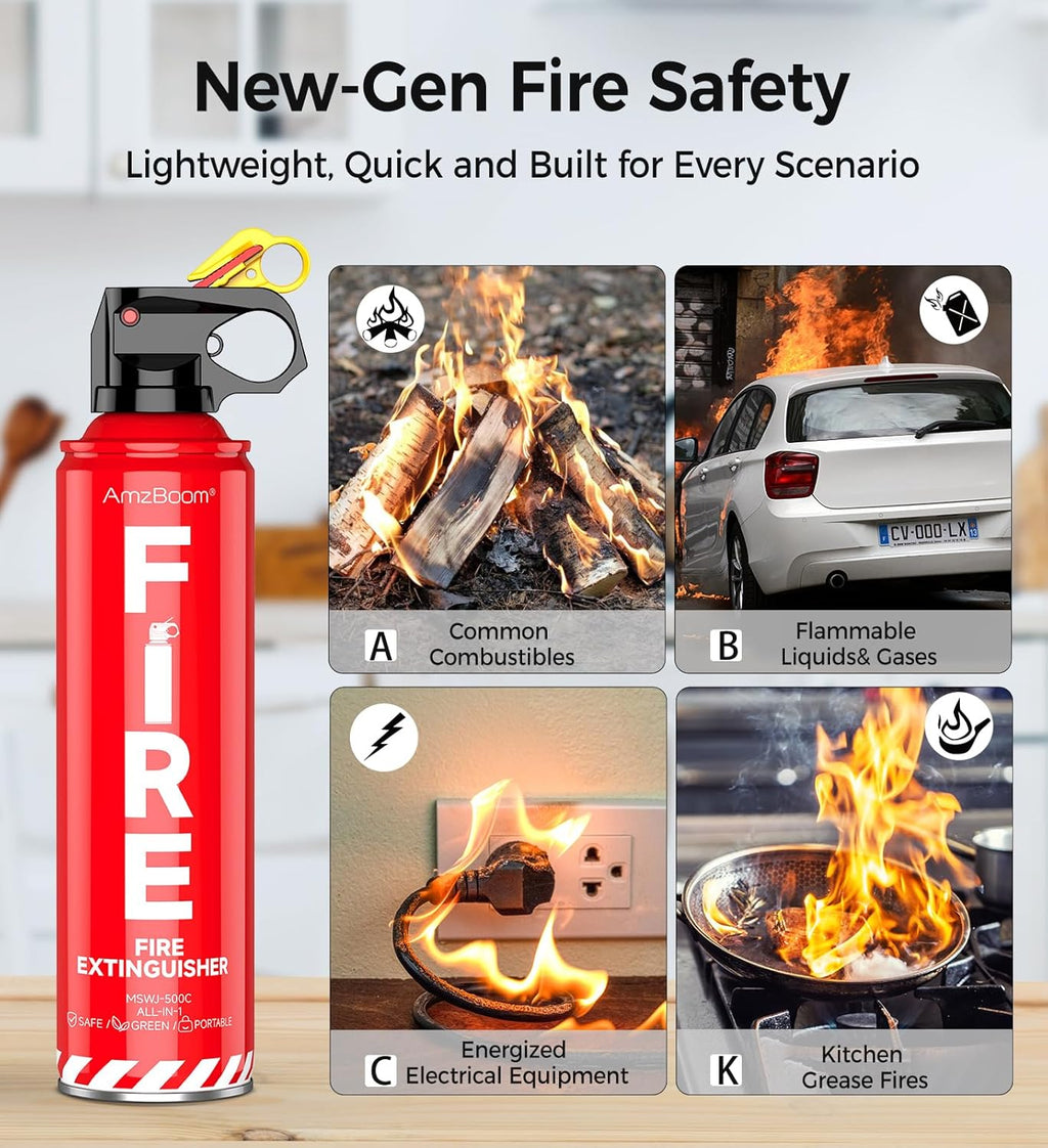 AmzBoom 2-Pack Fire Extinguisher for Home, Kitchen, Car, and Grill with Mounting Bracket– Extinguishing Spray