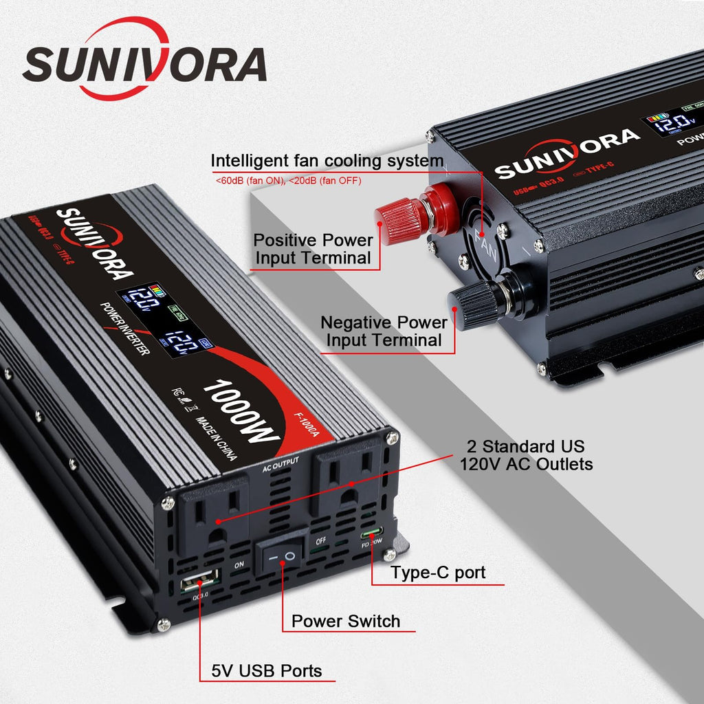 3000W Power Inverter 12V DC to 110V/120V AC Converter 6000W Peak