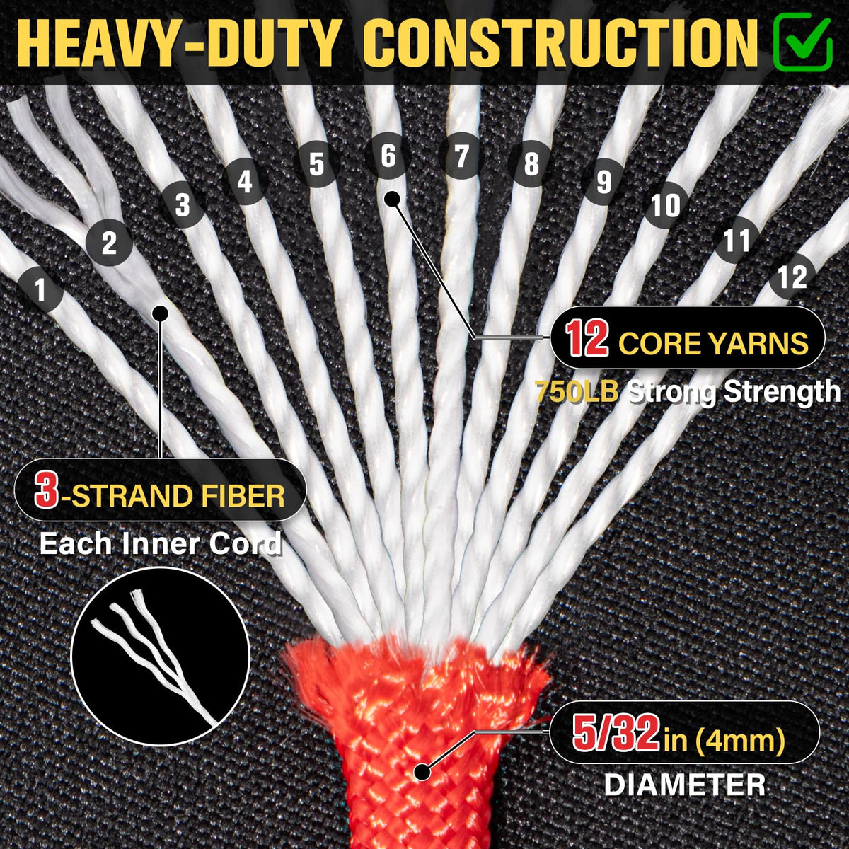 Paracord Rope 750 lb - 1000ft / 500ft / 200ft / 100ft 5/32" Parachute Cord 4MM 12-Strand para Cord - Heavy Duty Spool String for Survival,Camping Gear, Survival Bracelet, Clothesline