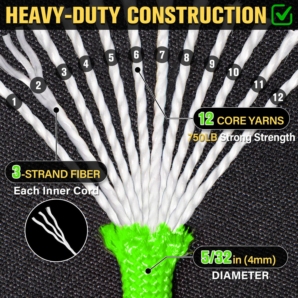 Paracord Rope 750 lb - 1000ft / 500ft / 200ft / 100ft 5/32" Parachute Cord 4MM 12-Strand para Cord - Heavy Duty Spool String for Survival,Camping Gear, Survival Bracelet, Clothesline