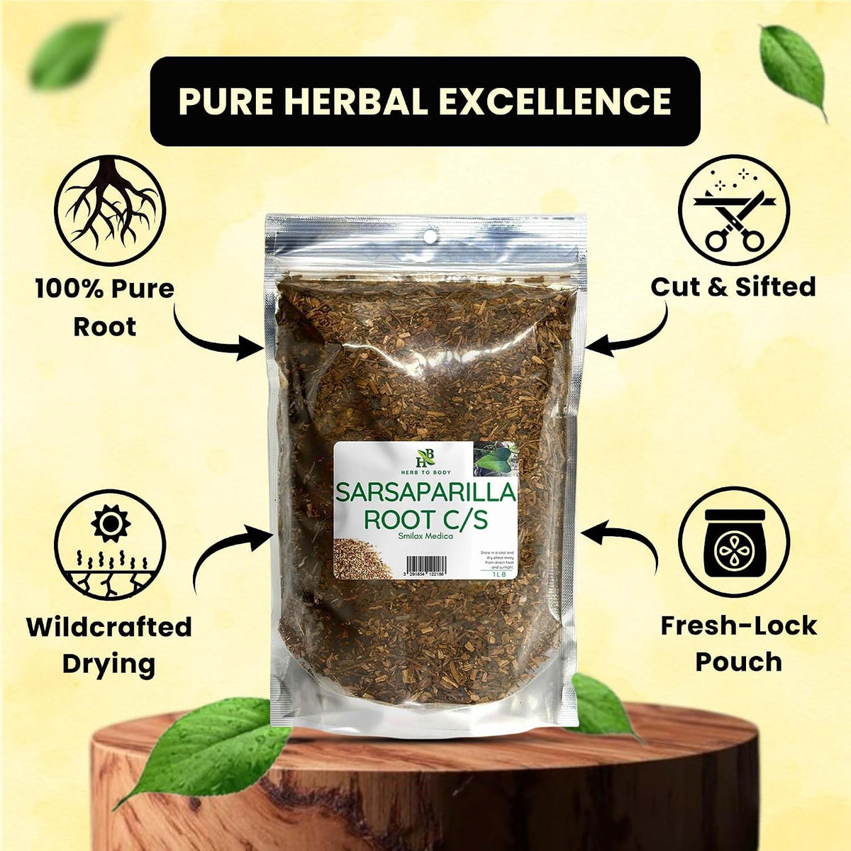 Herb To Body Sarsaparilla Root Cut & Sifted – 4 oz, Wildcrafted Dried for Sarsaparilla Tea & Herbal Tea for Wellness and Traditional Uses