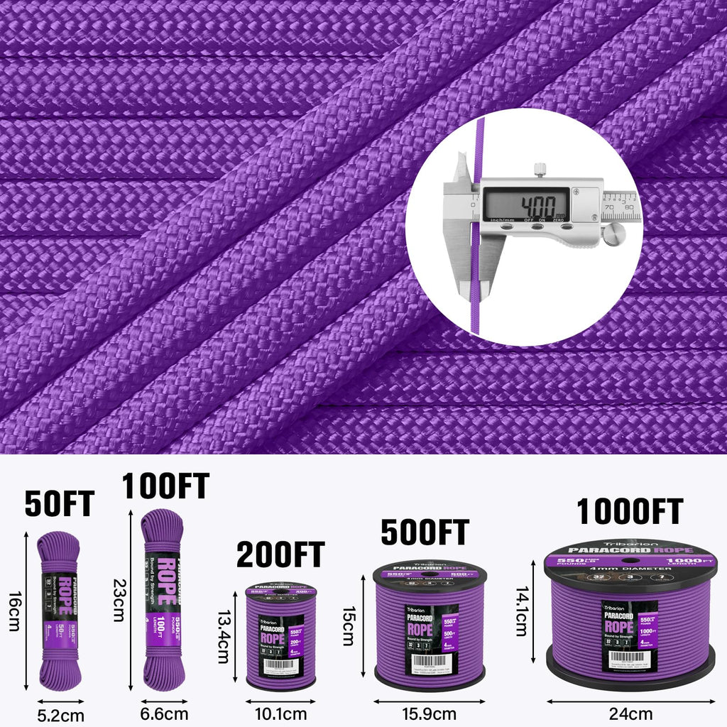 Paracord Rope 750 lb - 1000ft / 500ft / 200ft / 100ft 5/32" Parachute Cord 4MM 12-Strand para Cord - Heavy Duty Spool String for Survival,Camping Gear, Survival Bracelet, Clothesline
