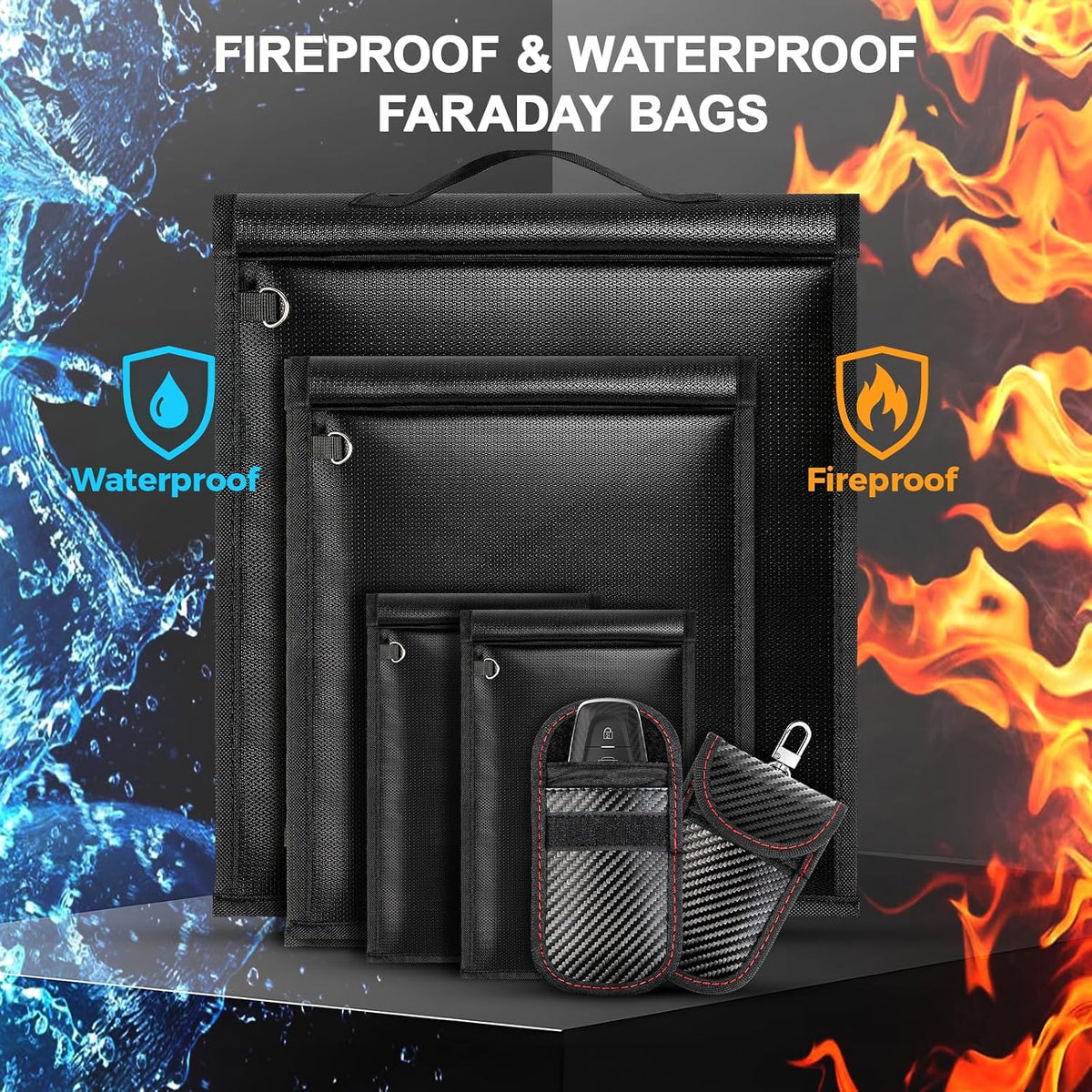 6pack Faraday Bags, Large Faraday Cage, Anti-Tracking Faraday EMP Bag for Laptops & Tablets & Phones & Car Keys, Fireproof & Waterproof RFID Signal Blocker Bag