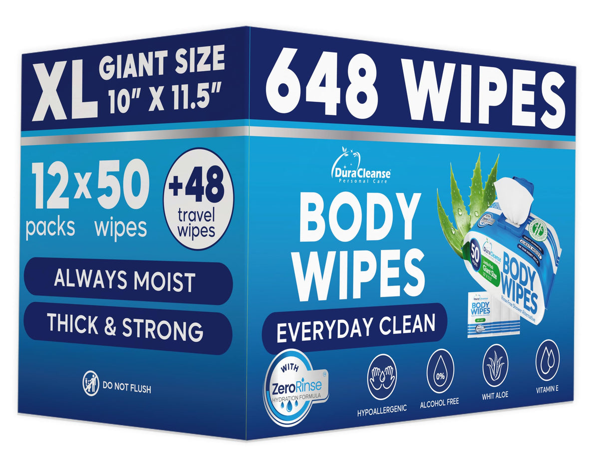 XL Body Wipes for Camping & Outdoor - No Rinse Shower Wipes - 100 Ct (2pk)