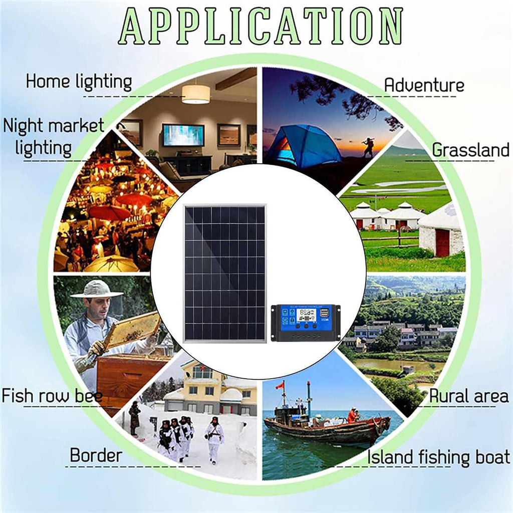Solar Panel Kit 10W 12V Mono crystalline with 10A Solar Charge Controller + Extension Cable with Battery Clips