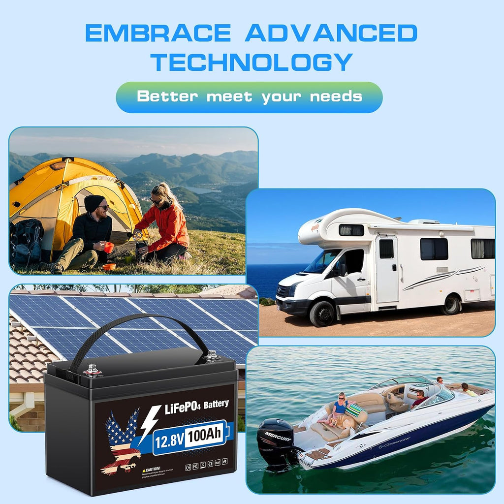 12V 100Ah LiFePO4 Lithium Battery, Group 31 Built-in 100A Smart BMS, 15000+ Deep Cycles Lithium Iron Phosphate 1280Wh Batteries Low-Temp Protection for RV, Marine Trolling Motor, Solar, Home, Off-Grid