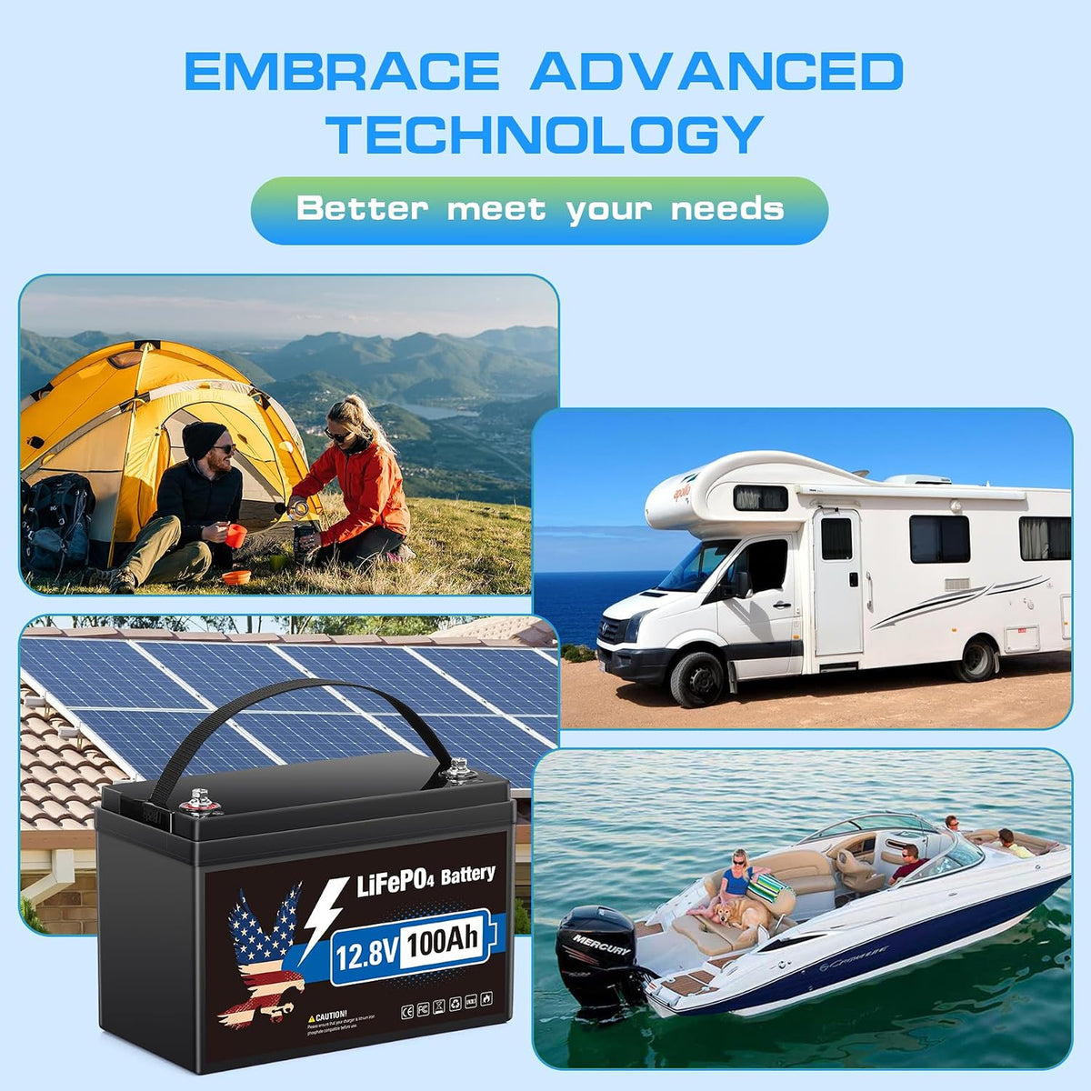 12V 100Ah LiFePO4 Lithium Battery, Group 31 Built-in 100A Smart BMS, 15000+ Deep Cycles Lithium Iron Phosphate 1280Wh Batteries Low-Temp Protection for RV, Marine Trolling Motor, Solar, Home, Off-Grid
